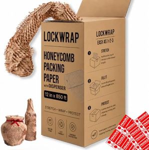 Honeycomb Packing Paper For Moving 12" x 850ft With Fragile Stickers | Eco Friendly Shipping & Moving Paper Wrap For Packing Dishes | Bubble Wrap & Packing Materials Certified