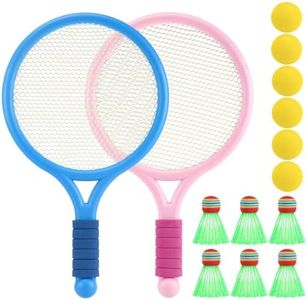 2 en 1 Raquette de Tennis pour Enfants, Raquette Badminton Enfant avec 6 Balles de Badminton et Balles de Tennis, Raquette de Tennis/Badminton adaptés aux Sports d'intérieur et d'extérieur