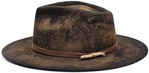 RUEDIGER Wide Brim Fedora Hats for Men Women 100% Wool Felt Panama Rancher Hat with Lightning Logo Distressed/Burned Handmade, Black-2, 7 1/4