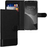 kwmobile Wallet Case Compatible with Motorola Moto G72 - Case Fabric and Faux Leather Phone Flip Cover - Anthracite/Black