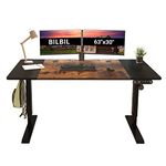 BilBil 63 x 30 Inches Electric Standing Desk, Height Adjustable Sit Stand Table with Splice Board, Stand up Home Office Desk, Black Frame/Black and Rustic Brown Top