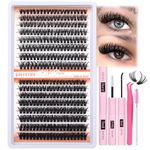 Lash Clusters Kit 320Pcs Cluster Eyelash Extension Kit 50D+60D Lash Extension Kit D Curl Individual Lashes Kit with Lash Bond and Seal Lash Tweezers for Self Use by GVEFETIEE (0.07D-9-16MIX KIT)