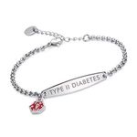 linnalove-Pre-engraved Simple Rolo chain Medical alert id bracelet for Women(Steel-DIABETES TYPE 2)