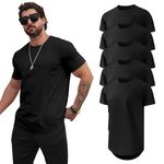 Mancozy 5 Pack T Shirts Casual Hipster Hip Hop Longline Crewneck Tee Shirts