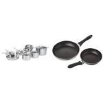 Lagostina Q939SC64 Tri-Ply Stainless Steel Multiclad Cookware Set (12-Piece) + Non Stick Frying Pan Set (8"/11")