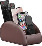 SVNXI Remote Control Holder with 5 Compartments,Pu Leather Office Organization Storage Caddy Box for Tv Remote,Heater Controllers,Media Player,Office Supplies,Makeup Brush (Brown)