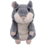 Qwifyu Talking Hamster, Interactive Stuffed Plush Animal Talking Toy Cute Sound Effects with Repeats Your Said Voice, Best Buddy for Kids Gift Age 3+ (Gray)