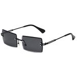 LASPOR Retro Rimless Rectangle Sunglasses for Women Men Tinted Lens Gold Metal Frameless Vintage Square Glasses, Black/Black, One Size