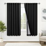 XWZO 100% Blackout Curtains 2 Panels - Room Darkening Thermal Insulating Back Tab & Rod Pocket Window Curtains with Tiebacks for Bedroom/Home Theater, Black, W52 x L63