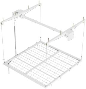 Overhead Garage Lifting Storage Rack, 4x4 ft Heavy-Duty Carbon Steel Ceiling Storage Rack, Adjustable Organization System, 350Lbs Safe Load (Tested to 600Lbs), Manual Crank Lift Design