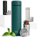 Tea & Fruit Infuser Water Bottle + Strainer + BPA-Free Fruit Insert | Vacuum Insulated 450ml Stainless Steel Flask | Portable Tea & Coffee Tumbler: Office, Outdoor, School, Sports, Bike - Teal