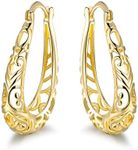 Barzel 18K Gold Plated Filigree Hoop Earrings For Women (Gold)