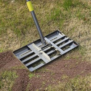 FLY HAWK Lawn Leveling Rake | Levelawn Tool | Level Soil or Dirt Ground Surfaces Easily | 18” x 10” Ground Plate | rakes for lawns Heavy Duty 72” Extra Long Handle | Extracted Iron Metal Black