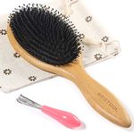 BESTOOL Hair Brush-Natural Boar Bristle Hair Brush with Added Nylon Pins, Bamboo Large Paddle Brush, Detangling and Adding Shine Hair Brush Benefit for Women Mens and Kid | All hair Types