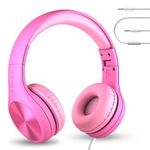 LilGadgets Connect+ Pro Kids Headphones For School - Designed With Kids' Comfort In Mind, Foldable Over-Ear Headset With In-Line Microphone, Kids Headphone Wired, Pink Headphones