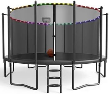 YORIN Tranpoline 12 FT Tranpoline for Kids Adults, No-Gap Design Tranpoline w/Basketball Hoop, Widened Ladder, Waterproof Lights, Heavy Duty Recreational Tranpoline-ASTM Approved