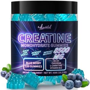 Asumtal Creatine Monohydrate Gummies Complex 8500 MG for Men & Women, Creatine Monohydrate Supplement for Muscle Growth, Strength & Energy Support, Pre Workout Gummies 120 Count Blueberry