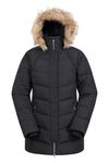 Mountain Warehouse Isla II Womens Down Jacket - Water Resistant Winter Coat with Faux Fur Trim Hood, Zipped Pockets, Thermal Tested -35 °C - For Winter & Outdoors Jet Black Women's Size 14