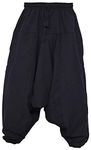 Gheri Men's Cotton Hemp Harem Aladdin Genie Wide Crotch Ninja Pants Trousers Black LXL