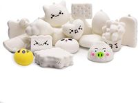 WATINC Random DIY Squeeze Toys for Kids 10PCS Mini Animals Squeeze Toys White Creamy Slow Rising Kawaii Soft Food Education Squeeze Toys for Keychains Phone Straps, Bonus Lanyard Random Stickers