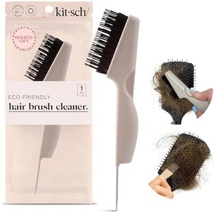 Kitsch Double Sided Hair Brush Cleaner Tool 2-in-1 Comb Cleaner | Eco-Friendly Hair Brush Rake | Double Edge Hair Remover Brush & Hairbrush Cleaner Solution for Hair Brush Maintenance, Gifts for Women