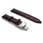 EWatchAccessories 22mm Brown Deployment Buckle Watch Band Strap Silver Clasp Buckle