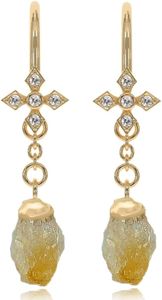 Citrine Earrings for Women in Raw Stone Dangle Drop Shape - 18K Gold Vermeil, Certified 925 Sterling Silver Earring - Hypoallergenic Gold Jewelry for Women, Mothers Day Gifts, Birthday Gifts for Women