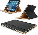 Black Tan Genuine Leather Smart Book Cover for Apple iPad 9.7 Air 1 (2013), Air 2 (2014), and iPad 9.7 Inch 5th Gen (2017), iPad 6th Generation (2018), Flip Folio Stand Case