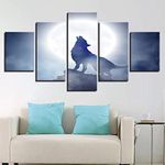 Wall Art 5 Pieces Canvas Painting Prints Multiple Pictures - Full Moon Animal Wolf Howling Xxl/200 X 100 Cm Pictures Painting Printed On Canvas, Posters Wall Decor Gift - For Living Room Hotel Restau