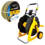 TOUGH MASTER Garden Hose Reel Cart 60M Capacity, Water Hose Guide, Sturdy Wheels and Telescopic Handle, with 30M/100FT Heavy Duty 3 Layer Reinforced Garden Hose UV & Algae Resistant Hosepipe