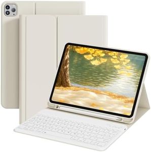 KTGGHG Keyboard Case for iPad Pro 11 Inch (4th/3rd/2nd Generation, 2022/2021/2020)-Detachable Wireless Magnetic Bluetooth Keyboard with Pencil Holder, Trifold Stand Cover, Auto Wake/Sleep, White Cream