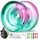 Kids Yoyo K2 Crystal Responsive Yoyo for Beginners, Dual Purpose Yoyo for Kids/Adults, Tricks Yoyo with Unresponsive Yoyo Bearing Kit +12 Yoyo Strings + Bearing Tool + Yoyo Storage Case - Green Pink