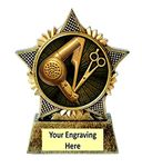 Hairdresser Trophy Star 90mm Award Antique Gold Resin Hair Dryer Scissors Comb Haircut Free Engraving - A