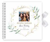 Personalised Hen Party Guest Book Bachelorette Photo Album Scrap Book Memories Bride Keepsake With Ribbon Closure - 20cm x 20cm - 40 White pages (Gold Hexagon Image)