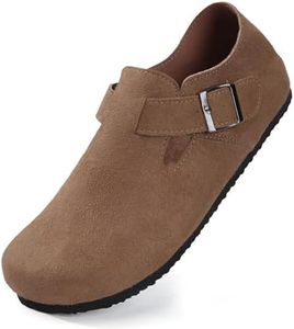 Torotto Womens Clogs Cork Footbed Suede Slippers Arch Support Potato Shoes with Adjustable Buckle, Qb/Khaki, 6
