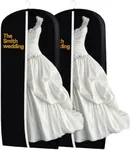 Personalized Garment bag for Wedding Dress - Embroidered Breathable Black Bag for Bridal Gown with 2 Pockets for Hanging Clothes - Ideal for Groom Tuxedos - Custom Dress Cover Bag with Carry Handles