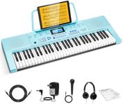 EYTSE 61 Key Piano Keyboard, Beginners Electric Piano Keyboard with 350 Tones, 350 Rhythms, 30 Demos, 3 Teaching Modes, LCD, Headphones, Music Rest, Microphone, Ideal for Kids, Blue