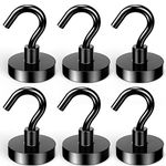 Lictin 6 Pack Magnetic Hooks, 80lb+ Extra Strong Magnet with Hook for Fridge, Heavy Duty Cruise Hook for Ceiling, Small Magnetic Holder (Black, 6PCS)