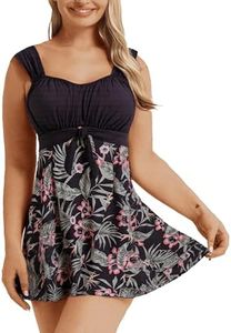 wantdo Women's Plus Size One-Piece Swimdress Skirted Swimsuit Bathing Suit Sea Flower 26/28
