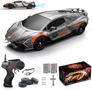 Remote Control Car RC Drift Car 1:16 Scale 4WD 18KM/H High Speed Model Vehicle 2.4GHz with LED Lights Spray Rubber Tire Racing Sport Toy for Adults Boys Girls Kids Gift 2Pcs Rechargeable Batteries