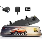 WOLFBOX G900 Rear View Mirror Camera, Mirror Dash Cam 4K Front and 2.5K Rear, Smart Full 12’’ Touch Screen, Backup Camera for Car, GPS, WDR, Night Vision, 64GB Card Included