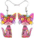 DUOWEI Acrylic Cat Earrings Anime CAT Dangle Jewelry for Women Girls Teens Cute Gifts, Acrylic Stainless Steel, No Gemstone