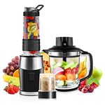 Blender Smoothie Maker, 700W Smoothie Blender, Portable Blender, Food Chopper and Grinder, 570ml BPA Free Blender Bottle, 300ml Grinder Cup, 1200ml Chopper Jug, Food Processor and Blenders for Kitchen