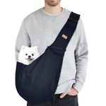 CUBY Dog and Cat Sling Carrier, Hands Free Reversible Pet Papoose Bag, Soft Pouch Adjustable, Suitable for Puppy Cats for Outdoor Travel (Blue, M-Adjustable Strap)
