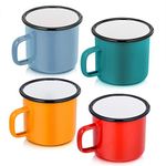 P&P CHEF Camping Coffee Mug Set of 4, Enamel Tea Coffee Drinking Mugs Cups for Home Party Travel Picnic Camping, Reusable & Portable - 12 Ounce/355 ML