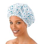 Shower Cap - Blue Dot Pattern, Vinyl material, elastic band, extra large, large, won’t fall off your head,