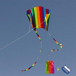 KOKOSUN Frameless Soft Kite, Colorful Parafoil Kite with Long Tail Easy to Fly, Beach Kites, for Kids and Beginners (Rainbow Style)
