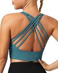 QUEENIEKE Sports Bras for Women Padded Medium Support for Yoga Cross Back Strappy Free to Be Bra Size M Color Algiers Blue