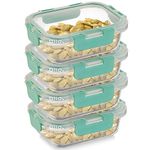 Allo Food Safe Glass Containers With Lids With Break Free Lock,Microwave Safe Containers,Borosilicate Meal Prep Glass Food Storage Containers For Kitchen,Set Of 4,185Ml X 4,Rectangle - Transparent