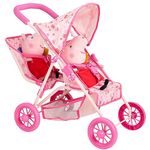 Peppa Pig Tandem Twin Stroller | Toy Dolls Double Buggy In Pink | Childrens Baby Doll Stroller Toy Umbrella Fold Stroller| Role Play Toy Dolls Buggy Pushchair | Ages 3+